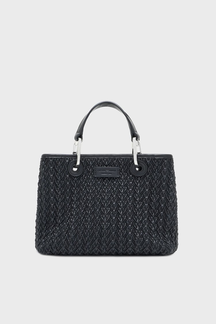 Emporio Armani 4G Kabartmalı Logolu Çıkarılabilir Askılı Kadın Çanta EW000361 AF18941 UC001 SİYAH - Emporio Armani