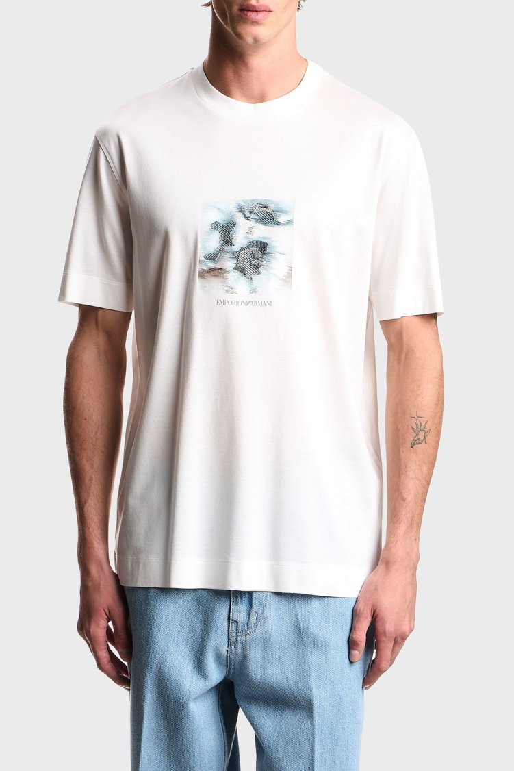 Emporio Armani Baskılı Pamuk Karışımlı Regular Fit Bisiklet Yaka Erkek T Shirt EM005272 AF10017 U0003 BEYAZ - Emporio Armani