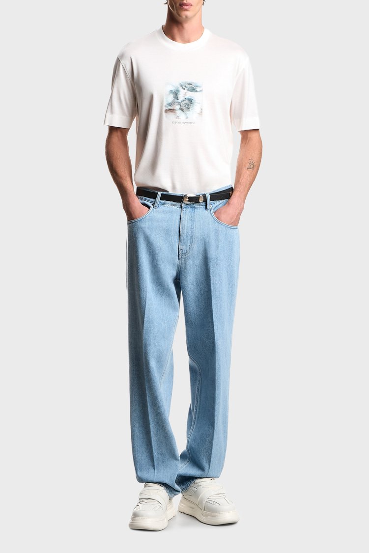 Emporio Armani Baskılı Pamuk Karışımlı Regular Fit Bisiklet Yaka Erkek T Shirt EM005272 AF10017 U0003 BEYAZ - Emporio Armani (1)