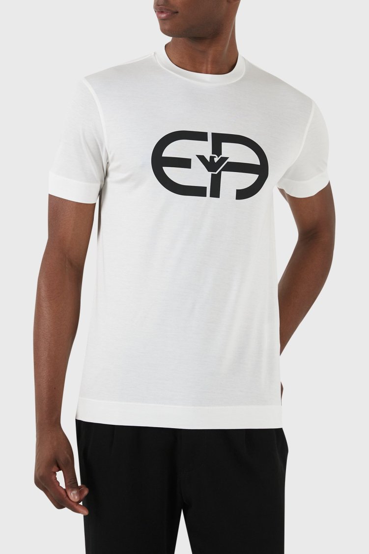 Emporio Armani Baskılı Slim Fit Bisiklet Yaka Erkek T Shirt 8N1TF6 1JUVZ 0101 BEYAZ - Emporio Armani