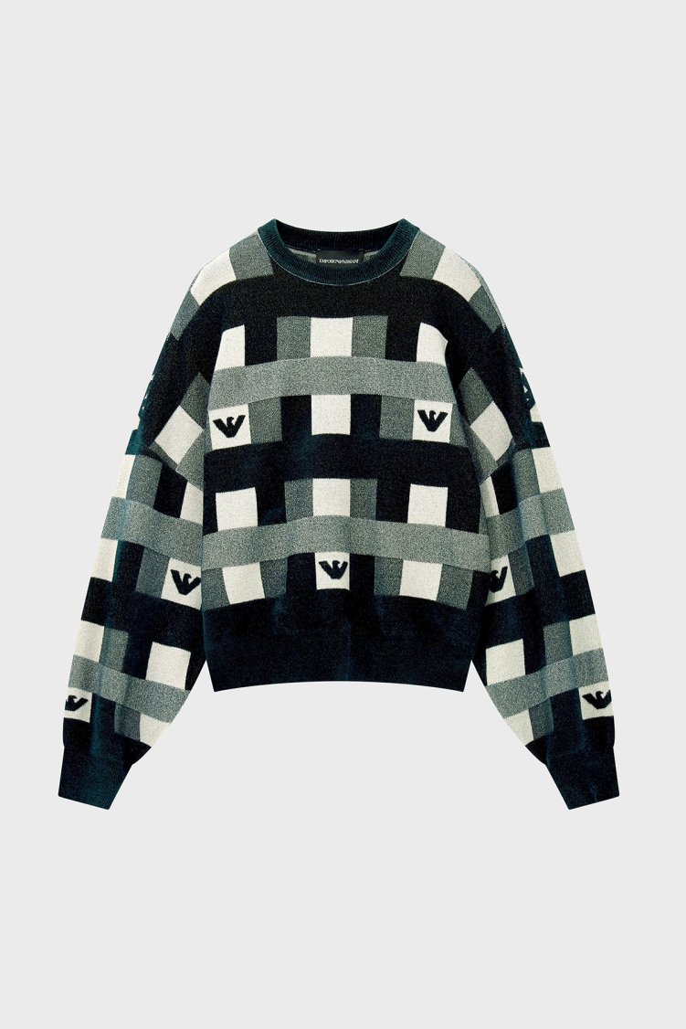 Emporio Armani Bisiklet Yaka Regular Fit Kadın Kazak EW004692 AF29550 F8045 Koyu gri - Emporio Armani