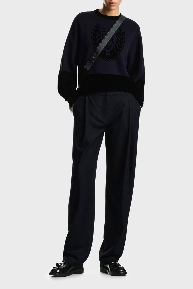 Emporio Armani Bisiklet Yaka Regular Fit Kadın Kazak EW004692 AF29550 FC100 Siyah - Emporio Armani
