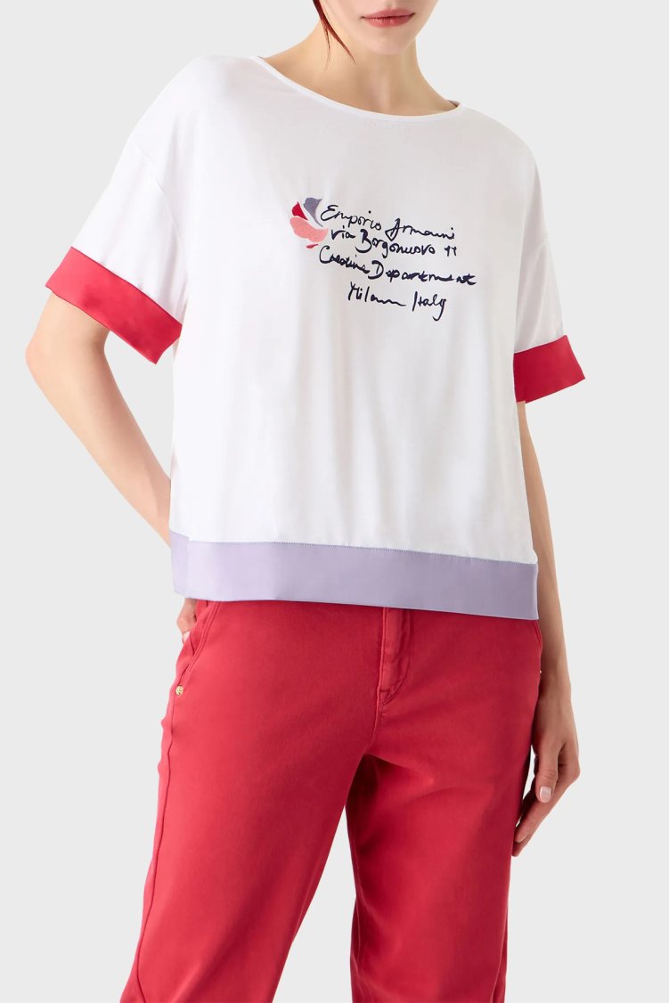 Emporio Armani Bisiklet Yaka Streç Jarse Kadın T Shirt 6R2T8B 2JFJZ 0100 BEYAZ - Emporio Armani