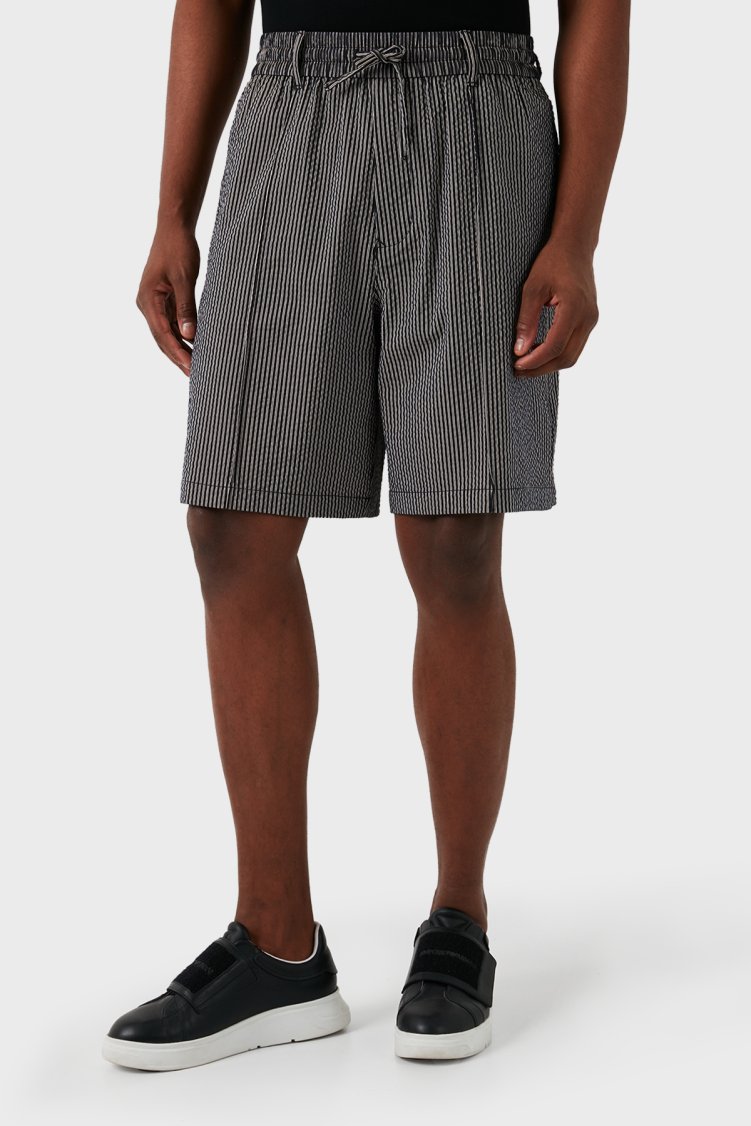 Emporio Armani Çizgili Gofre Relaxed Fit Erkek Short 3D1PE2 1NPIZ F014 Siyah-beyaz - Emporio Armani (1)