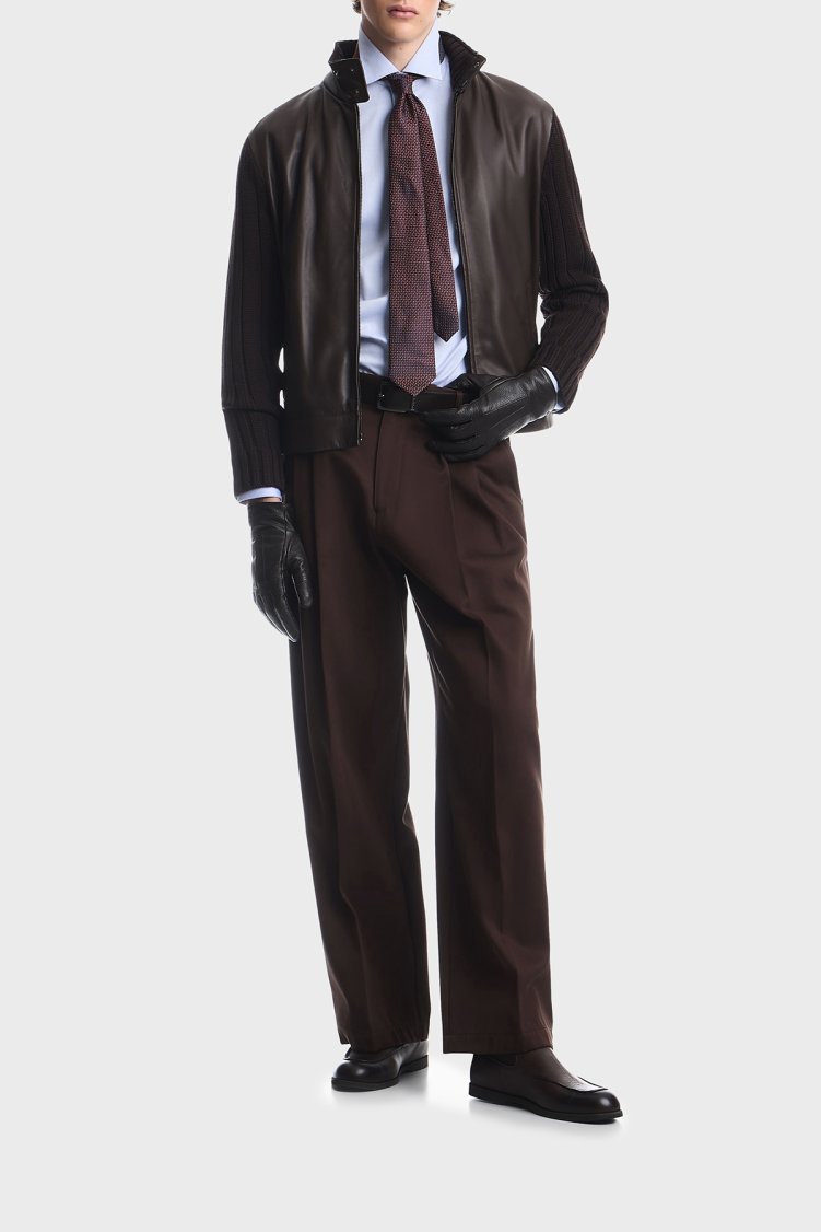 Emporio Armani Deri Dik Yaka Fermuarlı Erkek Ceket EM007276 AF29262 U6029 Koyu kahve - Emporio Armani (1)