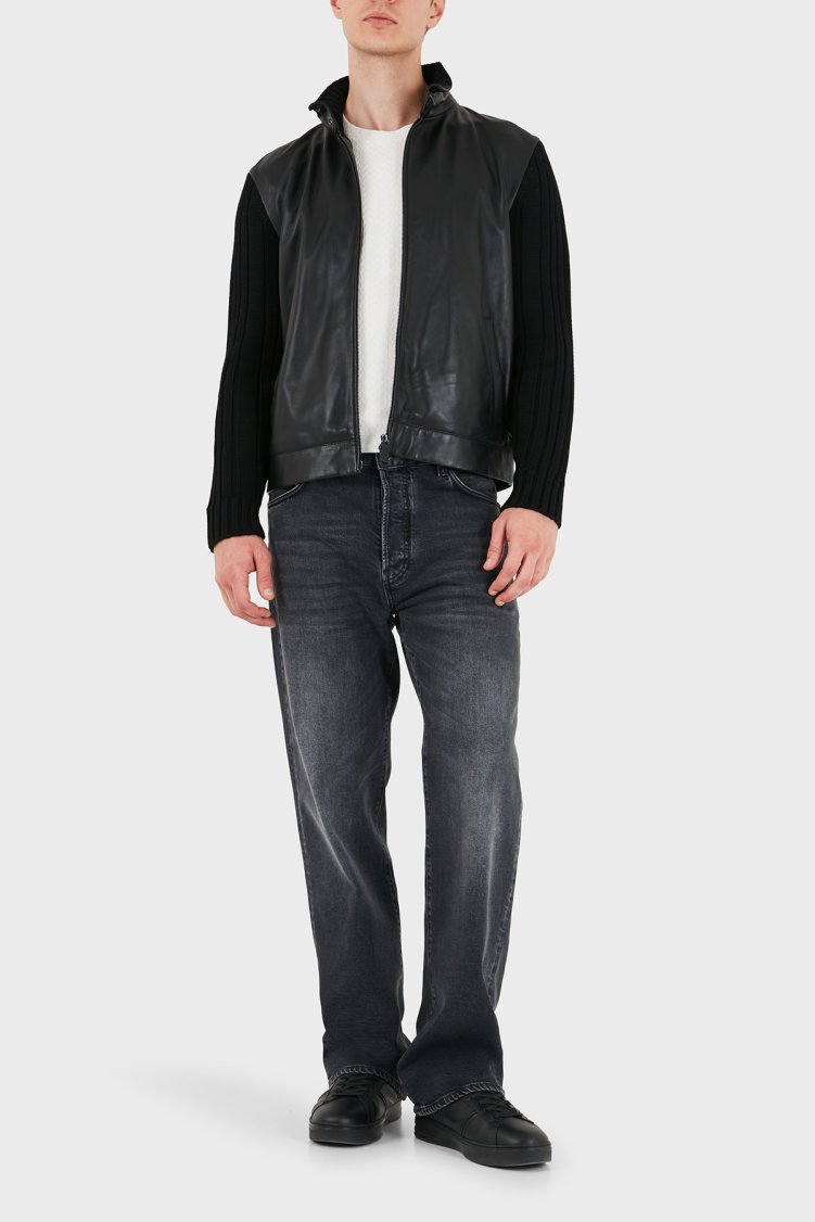 Emporio Armani Deri Dik Yaka Fermuarlı Erkek Ceket EM007276 AF29262 UC001 Siyah - Emporio Armani (1)