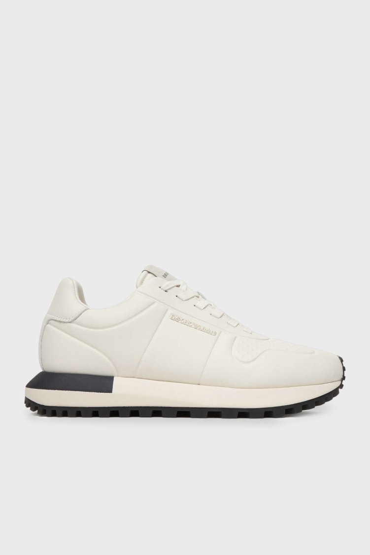 Emporio Armani Deri Kalın Tabanlı Sneaker Erkek Ayakkabı EM003740 AF19726 M0107 BEJ - Emporio Armani