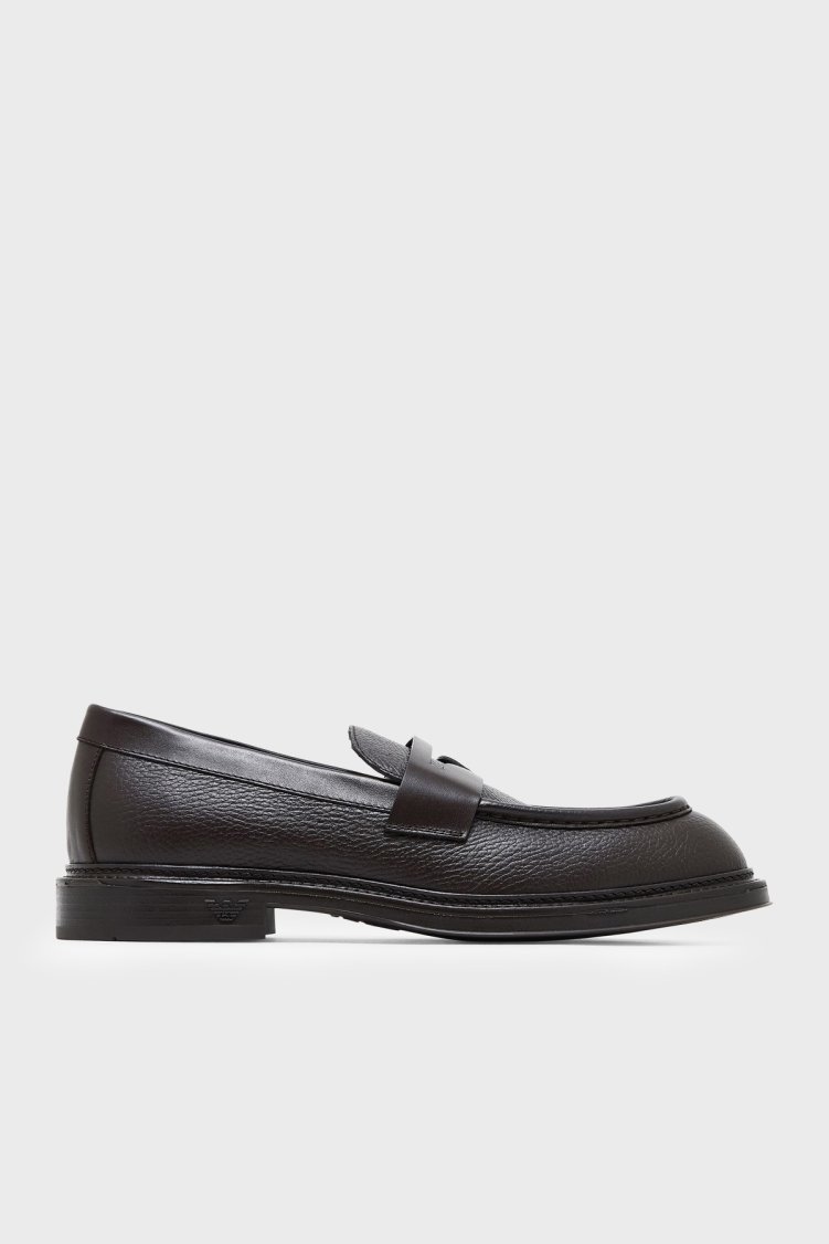 Emporio Armani Deri Loafer Erkek Ayakkabı EM003921 AF20735 U8130 Acı kahve - Emporio Armani
