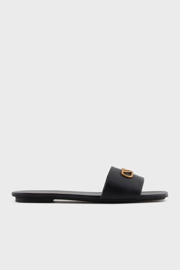Emporio Armani Deri Logolu Bayan Terlik X3P846 XF271 00002 SİYAH - Emporio Armani