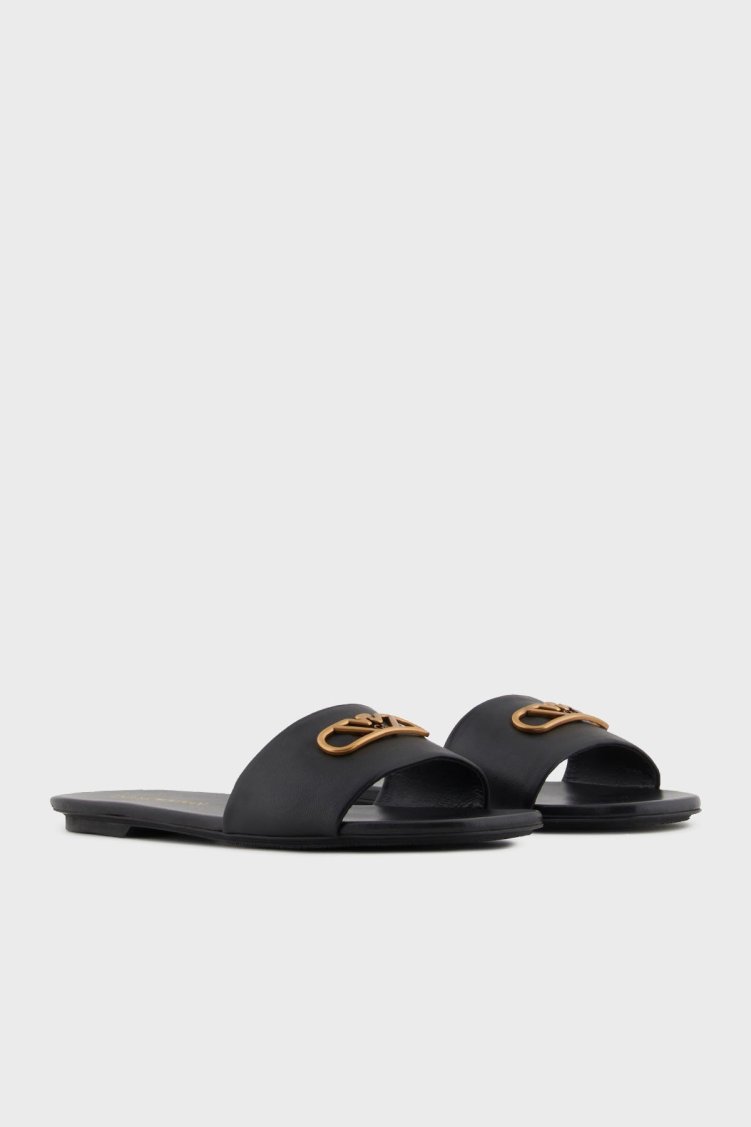 Emporio Armani Deri Logolu Bayan Terlik X3P846 XF271 00002 SİYAH - Emporio Armani (1)
