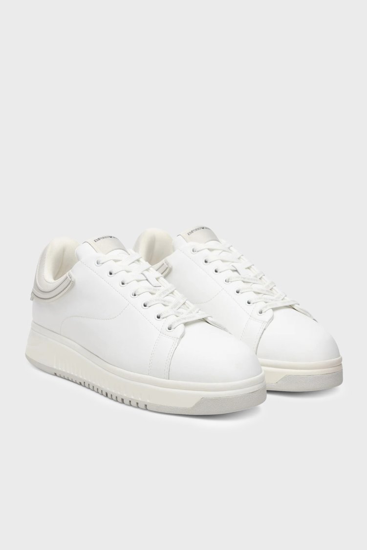Emporio Armani Deri Logolu Sneaker Erkek Ayakkabı EM003663 AF18212 M0459 Beyaz-buz mavi - Emporio Armani (1)