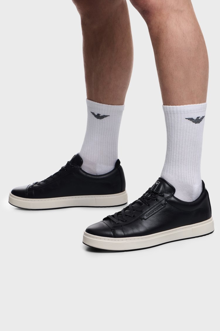 Emporio Armani Deri Logolu Sneaker Erkek Ayakkabı EM005292 AF24320 U8139 LACİVERT - Emporio Armani (1)