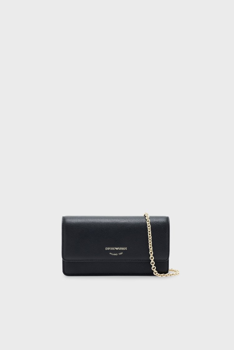 Emporio Armani Deri Logolu Zincir Askılı Kadın Çanta EW003036 AF19568 UC001 SİYAH - Emporio Armani