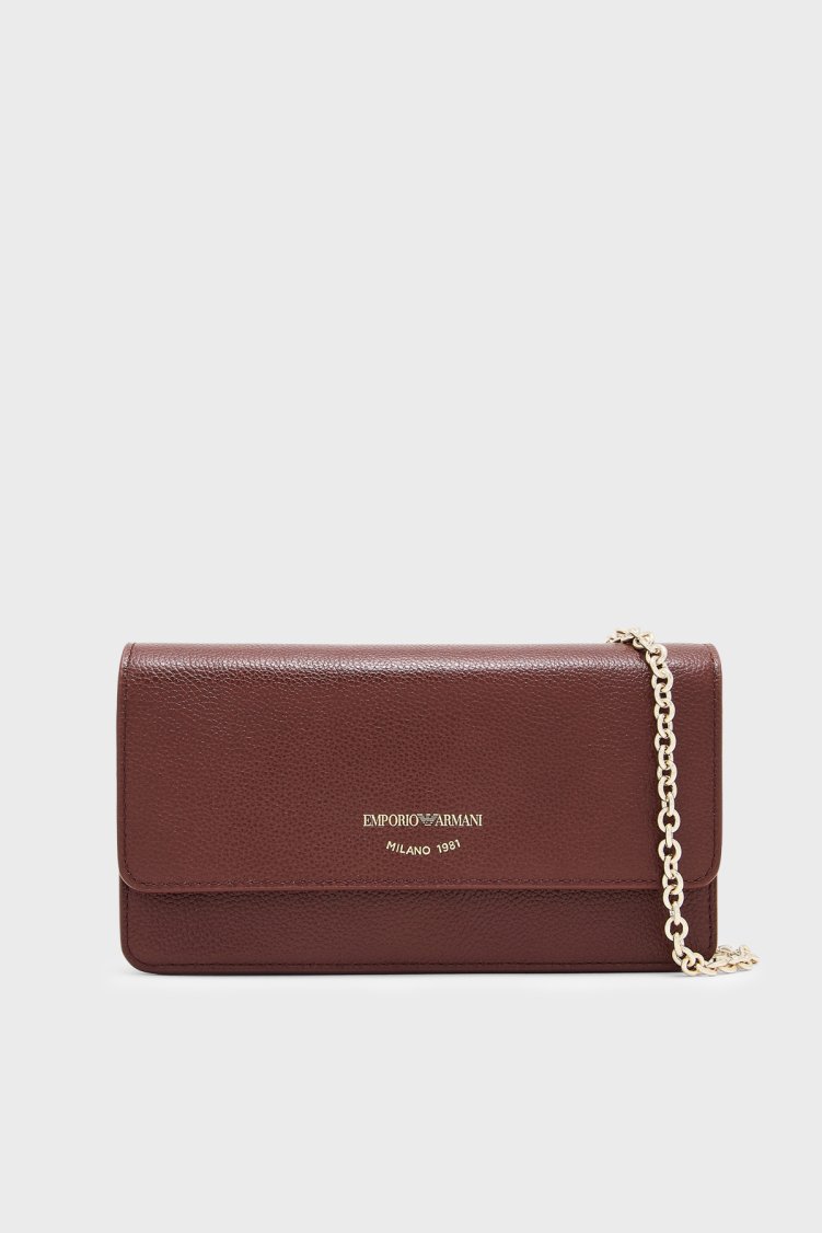 Emporio Armani Deri Logolu Zincir Askılı Kadın Çanta EW003036 AF19568 U6017 Bordo - Emporio Armani