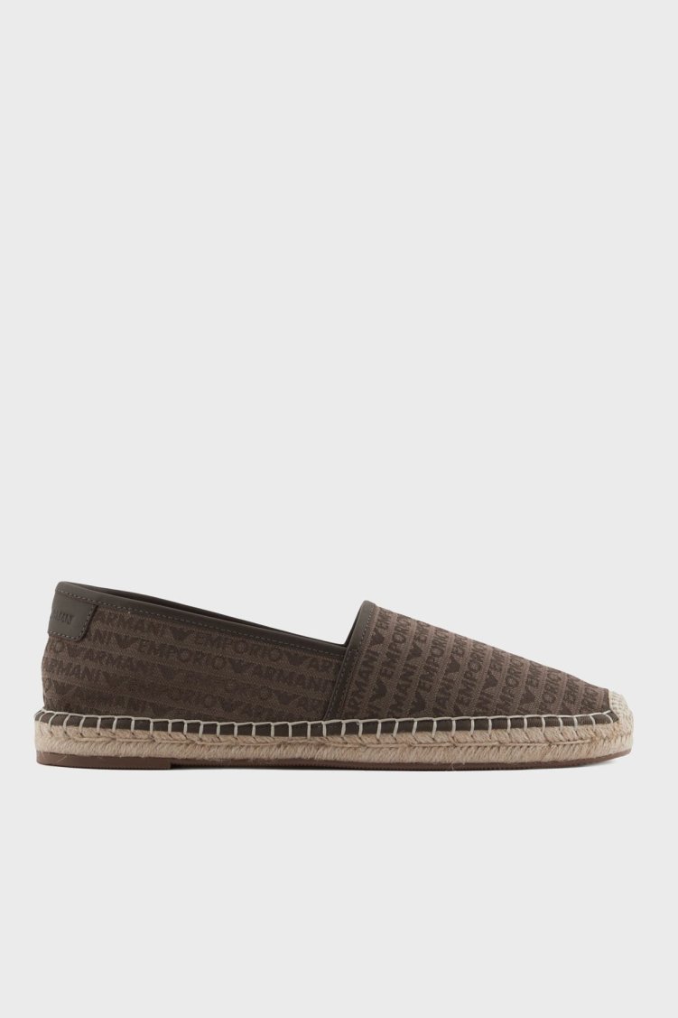 Emporio Armani Deri Tamamı Logolu Erkek Espadril X4S030 XR338 U582 KOYU KAHVE - Emporio Armani