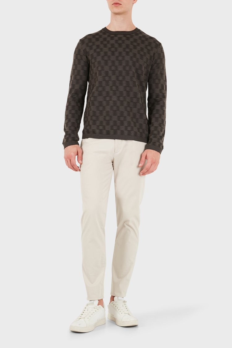 Emporio Armani Desenli % 100 Yün Bisiklet Yaka Erkek Kazak EM006276 AF29848 F6030 Kahve - Emporio Armani (1)