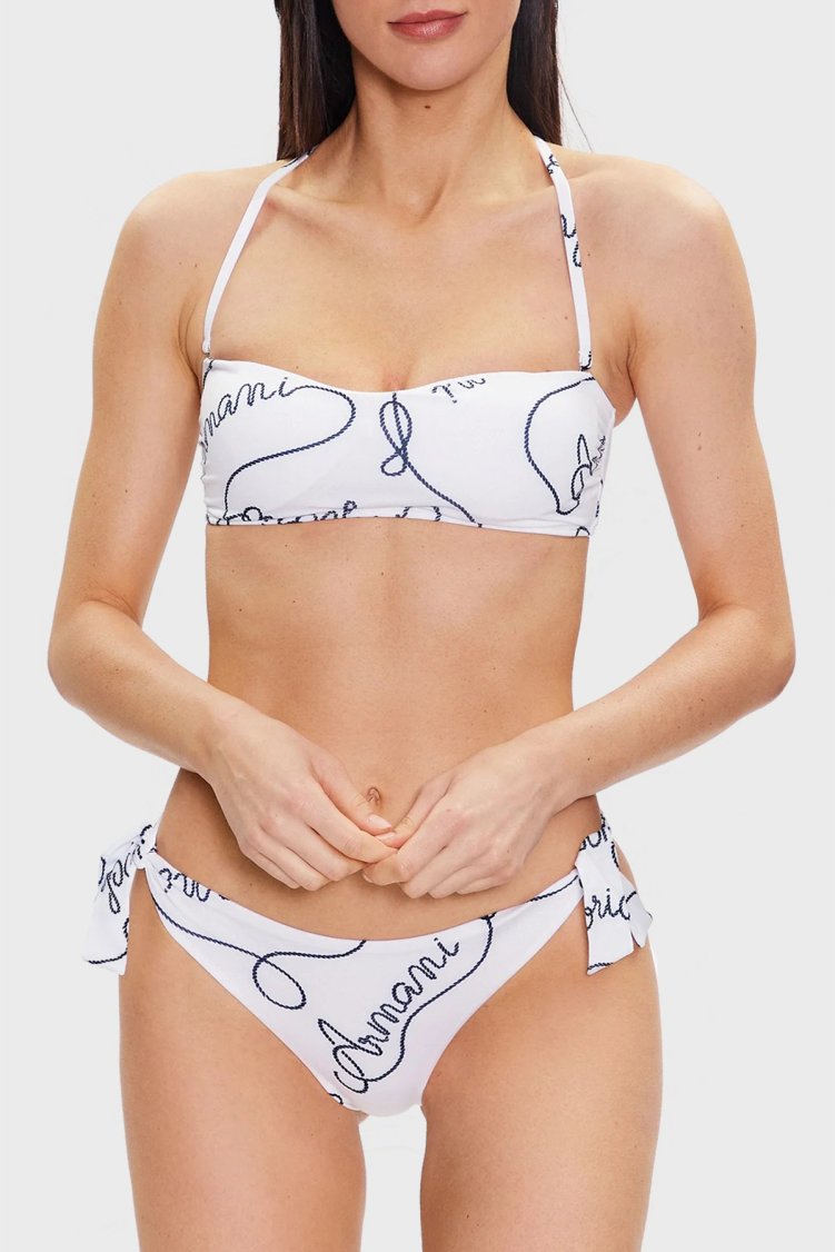 Emporio Armani Desenli Bağlama Detaylı Sert Hafif Dolgulu Kadın Bikini 262636 3R310 10410 BEYAZ - Emporio Armani