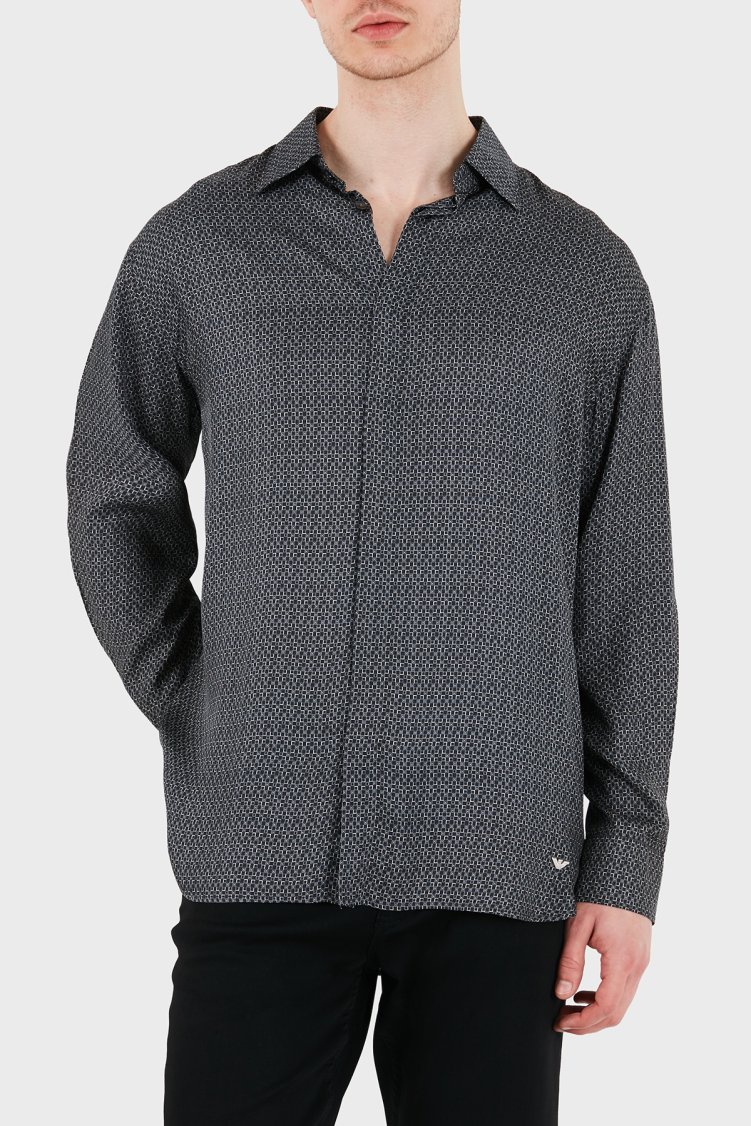 Emporio Armani Desenli Relaxed Fit Uzun Kollu Erkek Gömlek EM005762 AF13285 FC318 SİYAH - Emporio Armani