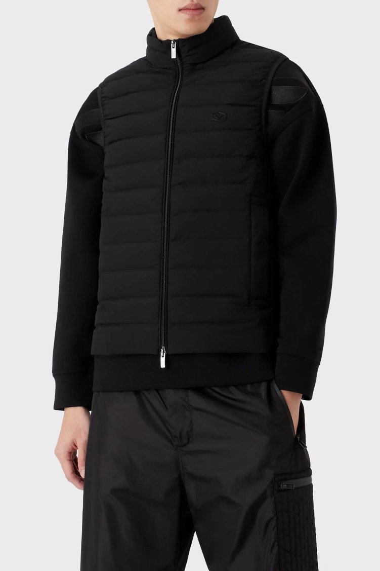Emporio Armani Suya ve Soğuğa Karşı Dayanıklı Dik Yaka Slim Fit Şişme Erkek Yelek 8N1BQ1 1NLRZ 0999 SİYAH - Emporio Armani