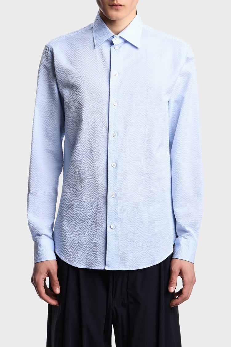 Emporio Armani Dokuma % 100 Pamuk Regualr Fit Kent Yaka Erkek Gömlek EM000099 TE14192 U9333 MAVİ - Emporio Armani