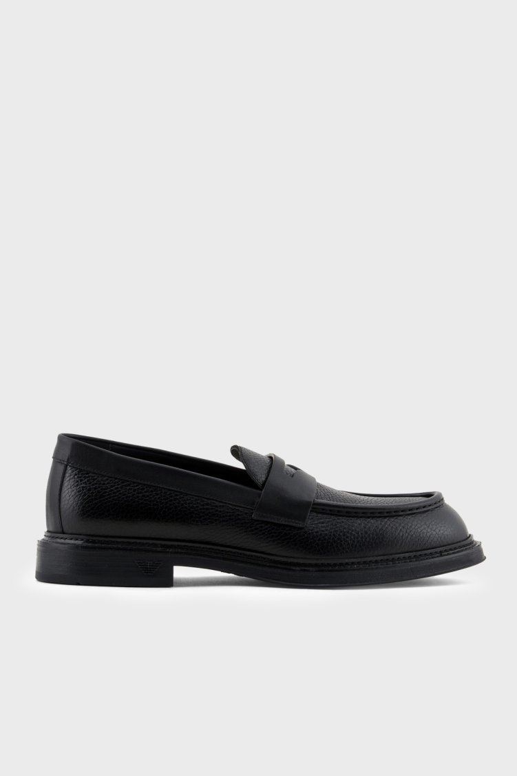 Emporio Armani Deri Loafer Erkek Ayakkabı EM003921 AF20735 UC001 Siyah - Emporio Armani