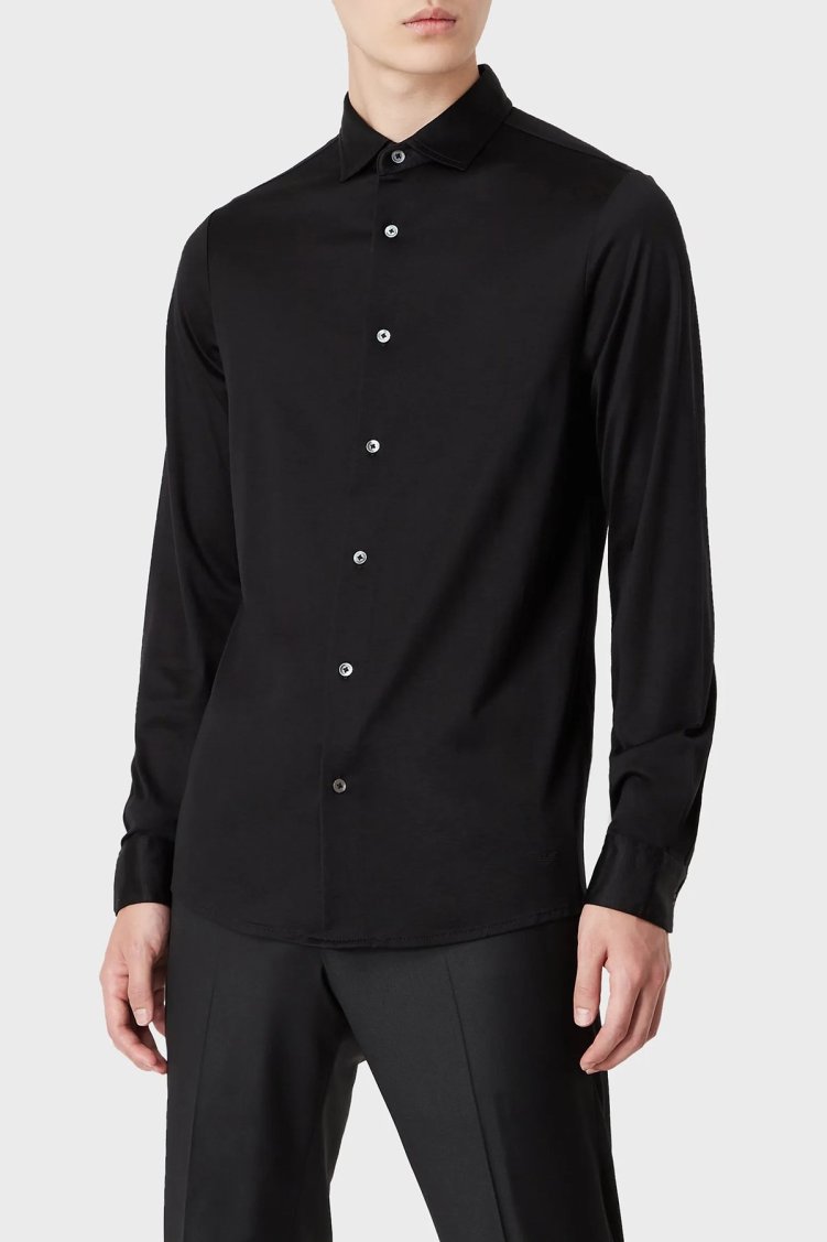 Emporio Armani Düz Yaka Erkek Gömlek 8N1CG1 1JUVZ 0999 SİYAH - Emporio Armani