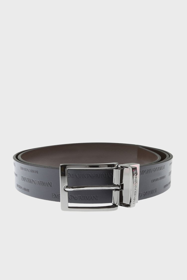 Emporio Armani Logo Baskılı Ters Çevrilebilir Kayış % 100 Deri Erkek Kemer Y4S426 YTU5J 88044 SİYAH-KAHVE - Emporio Armani