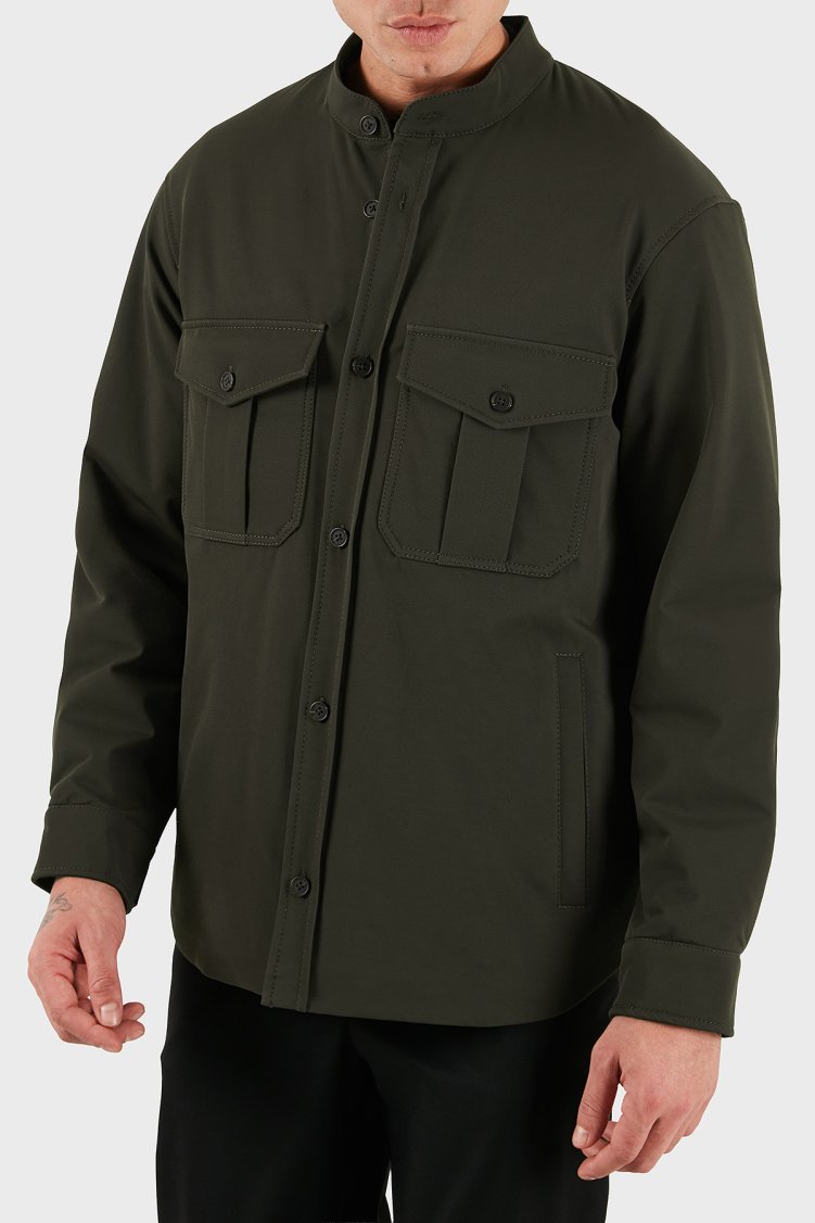 Emporio Armani Göğüs Cep Detaylı Comfort Fit Dik Yaka Düğmeli Erkek Ceket EM003695 AF18502 U8120 HAKİ - Emporio Armani