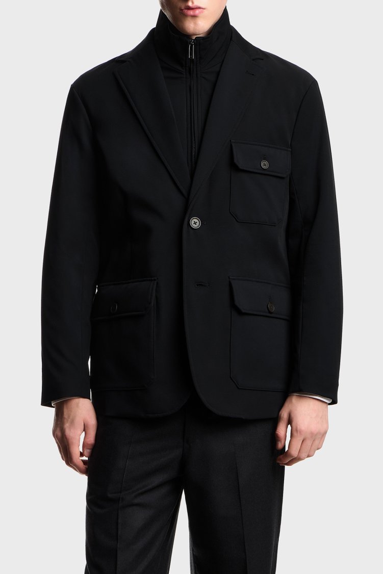 Emporio Armani Hafif Dolgulu Regular Fit Kruvaze Yaka Blazer Erkek Ceket EM003835 AF18502 UC001 SİYAH - Emporio Armani