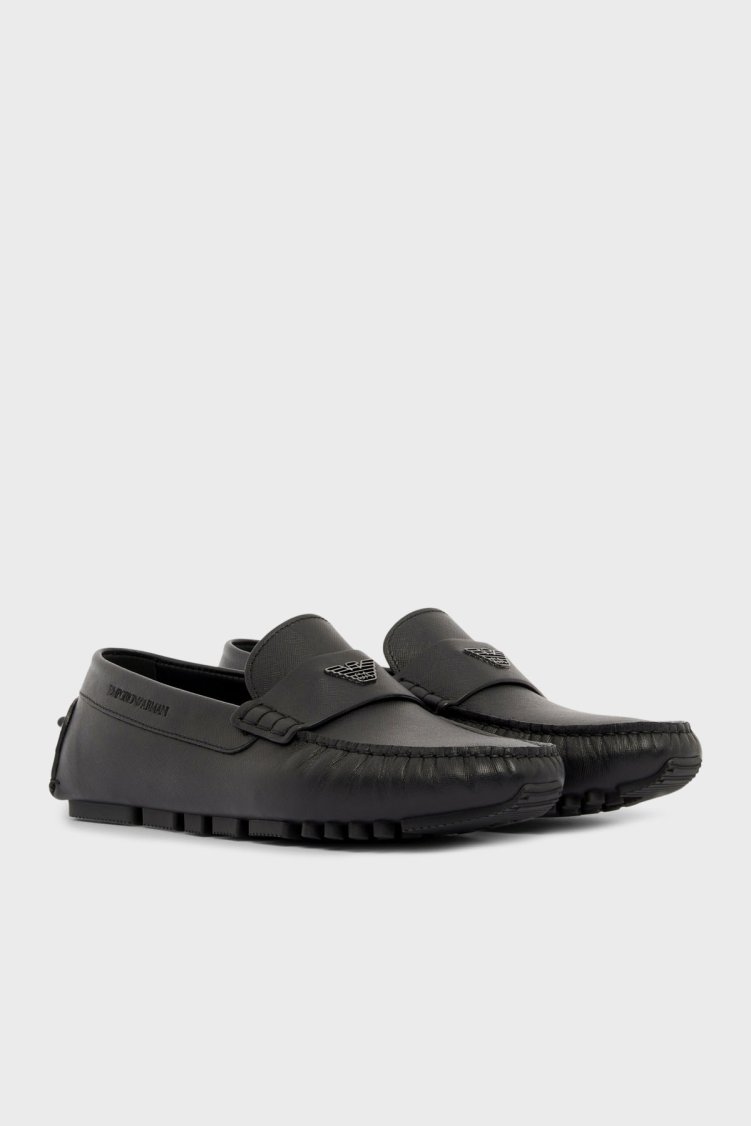 Emporio Armani Hakiki Deri Logolu Erkek Ayakkabı EM004324 AF21908 UC001 SİYAH - Emporio Armani (1)