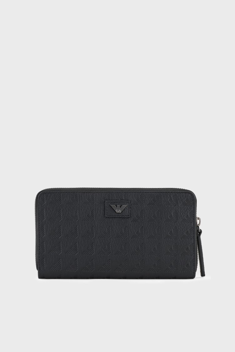 Emporio Armani Hakiki Deri Logolu Erkek Cüzdan EM001739 AF14774 UC001 SİYAH - Emporio Armani