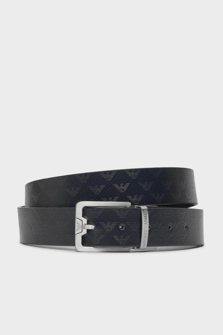 Emporio Armani Hakiki Deri Marka Baskılı Erkek Kemer Y4S502 Y221E 81386 SİYAH - Emporio Armani