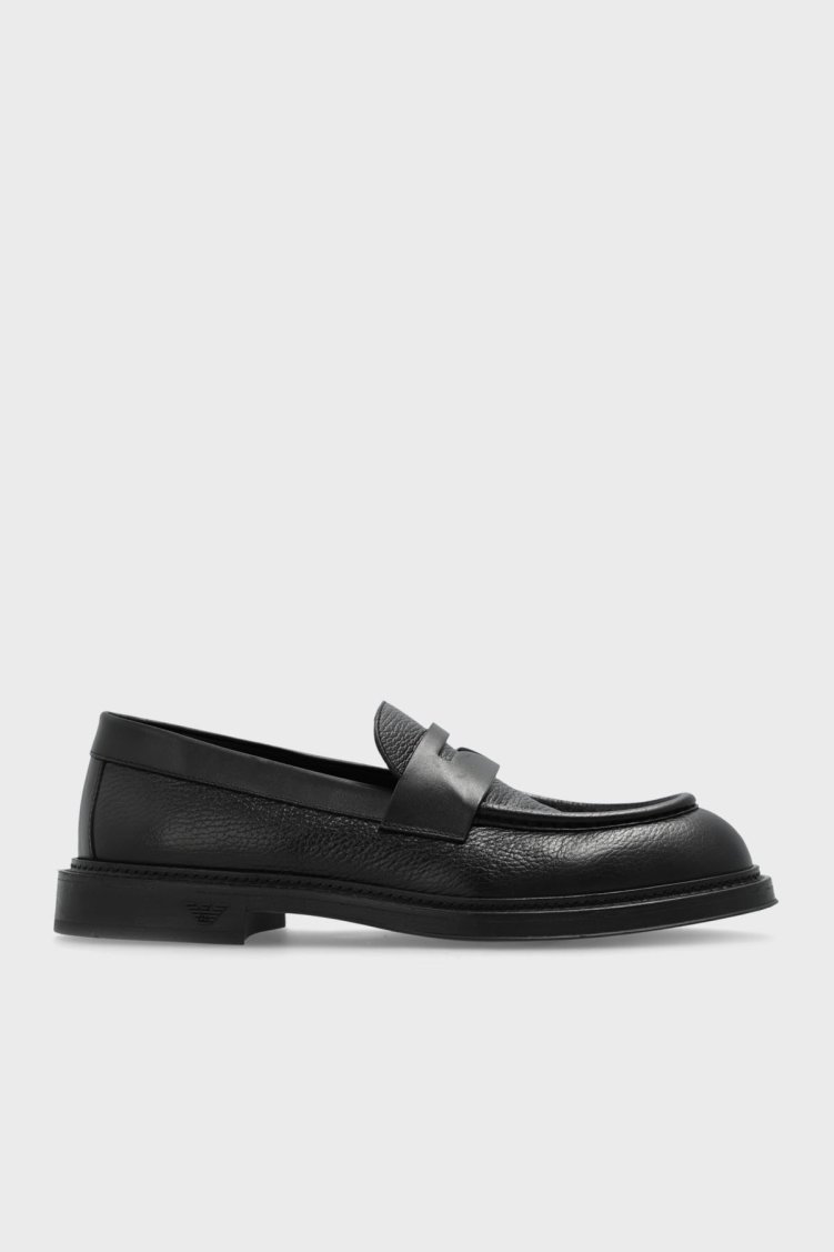 Emporio Armani Hakiki Deri Mokasen Erkek Ayakkabı X4A190 XR207 K001 SİYAH - Emporio Armani