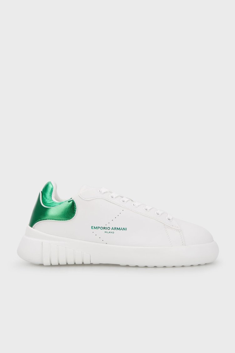 Emporio Armani Hakiki Deri Sneaker Bayan Ayakkabı X3X187 XN850 S820 BEYAZ - Emporio Armani