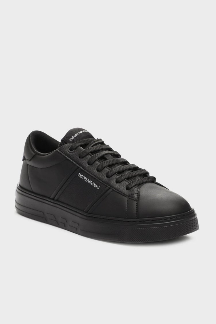 Emporio Armani Hakiki Deri Sneaker Erkek Ayakkabı X4X570 XN840 K001 SİYAH - Emporio Armani