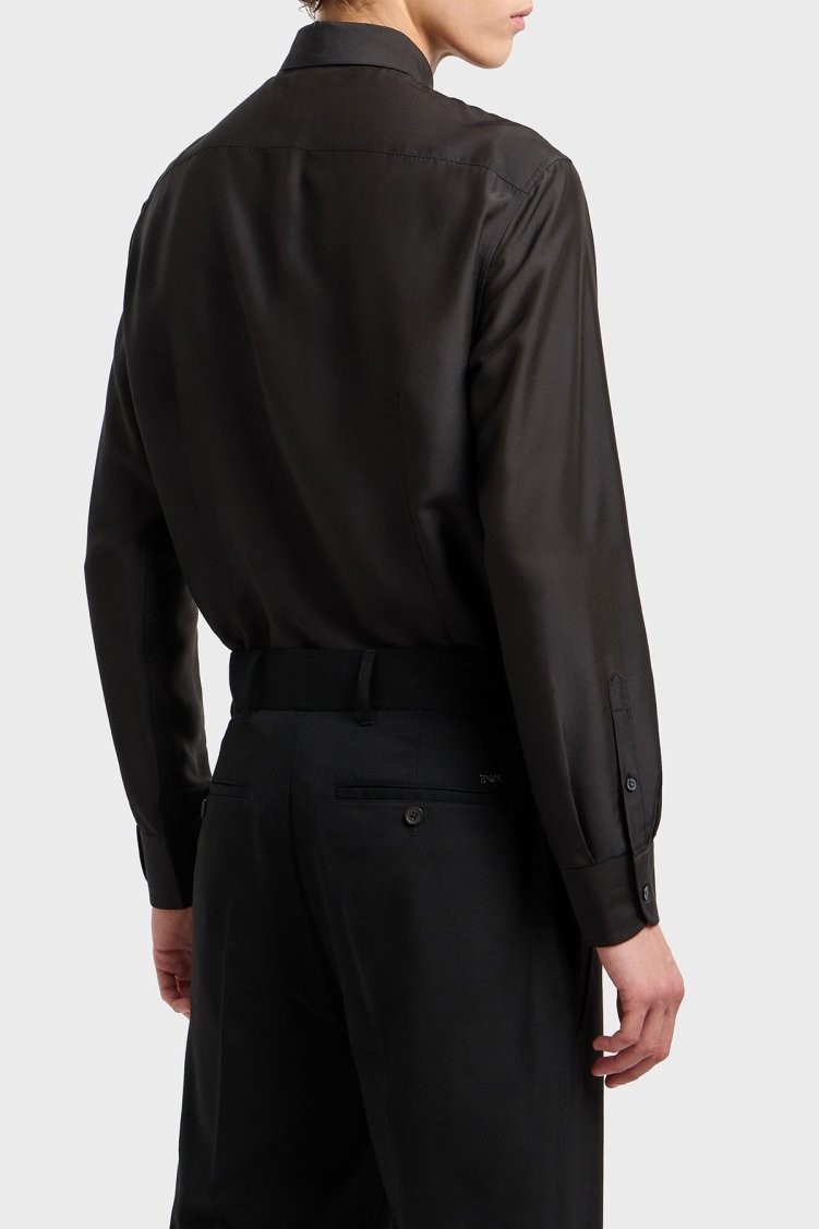Emporio Armani İpek Karışımlı Regular Fit Klasik Yaka Erkek Gömlek EM001537 AF17293 UC001 SİYAH - Emporio Armani (1)