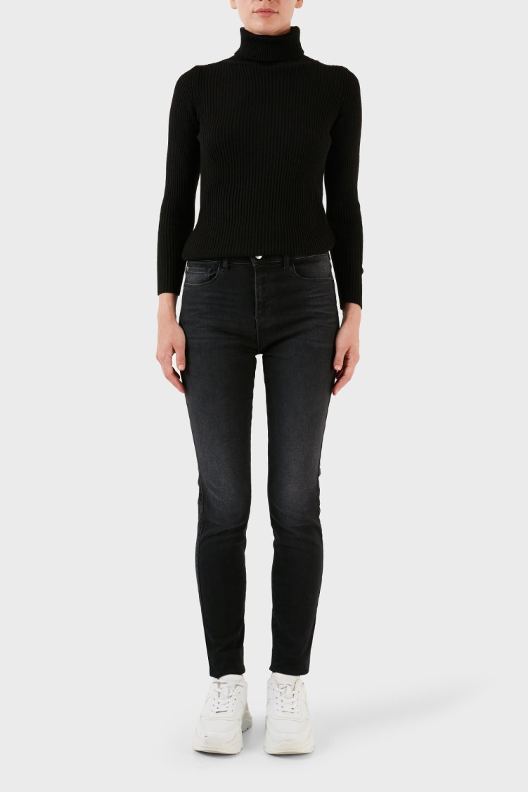 Emporio Armani J20 Pamuklu Yüksek Bel Skinny Fit Dar Paça Jeans Kadın Kot Pantolon 6R2J20 2DAXZ 0005 SİYAH - Emporio Armani