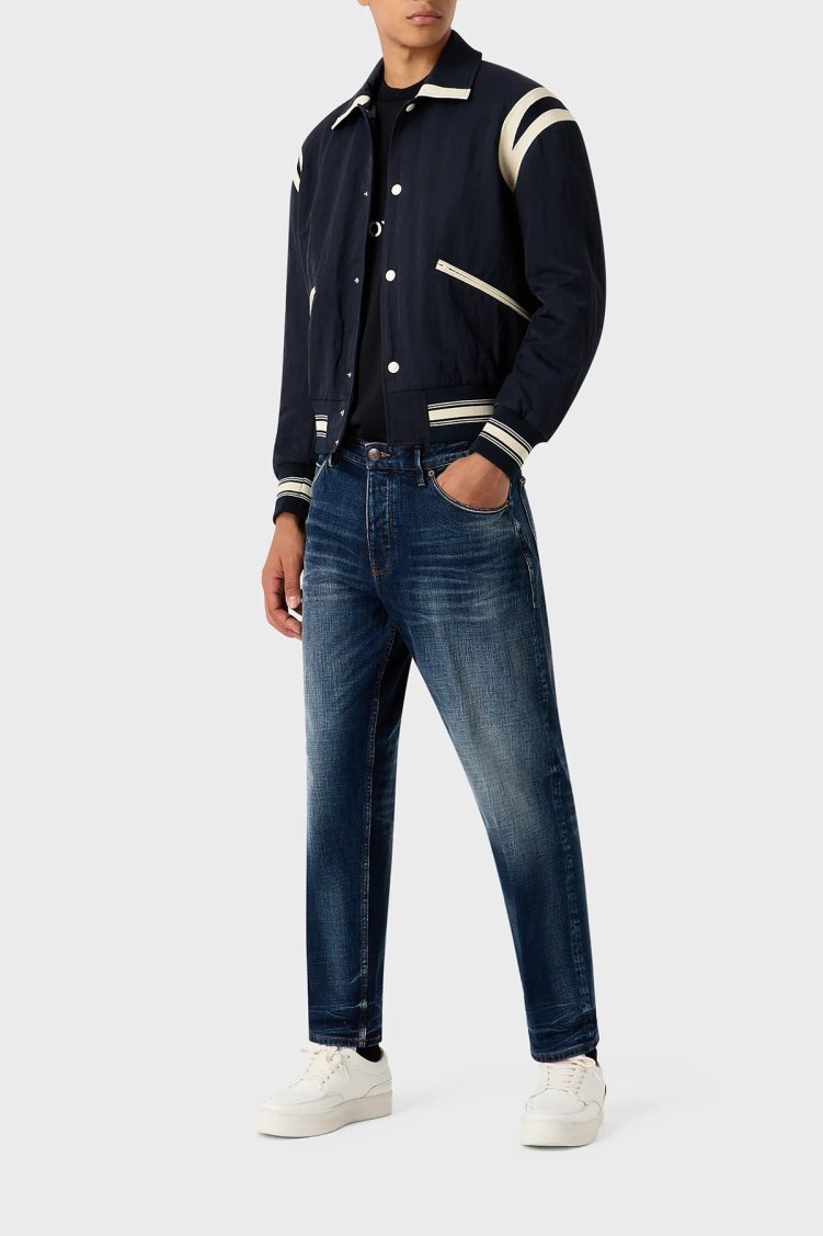 Emporio Armani J69 Streç Pamuklu Düşük Bel Loose Fit Boru Paça Jeans Erkek Kot Pantolon 6R1J69 1DQTZ 0942 KOYU MAVİ - Emporio Armani (1)