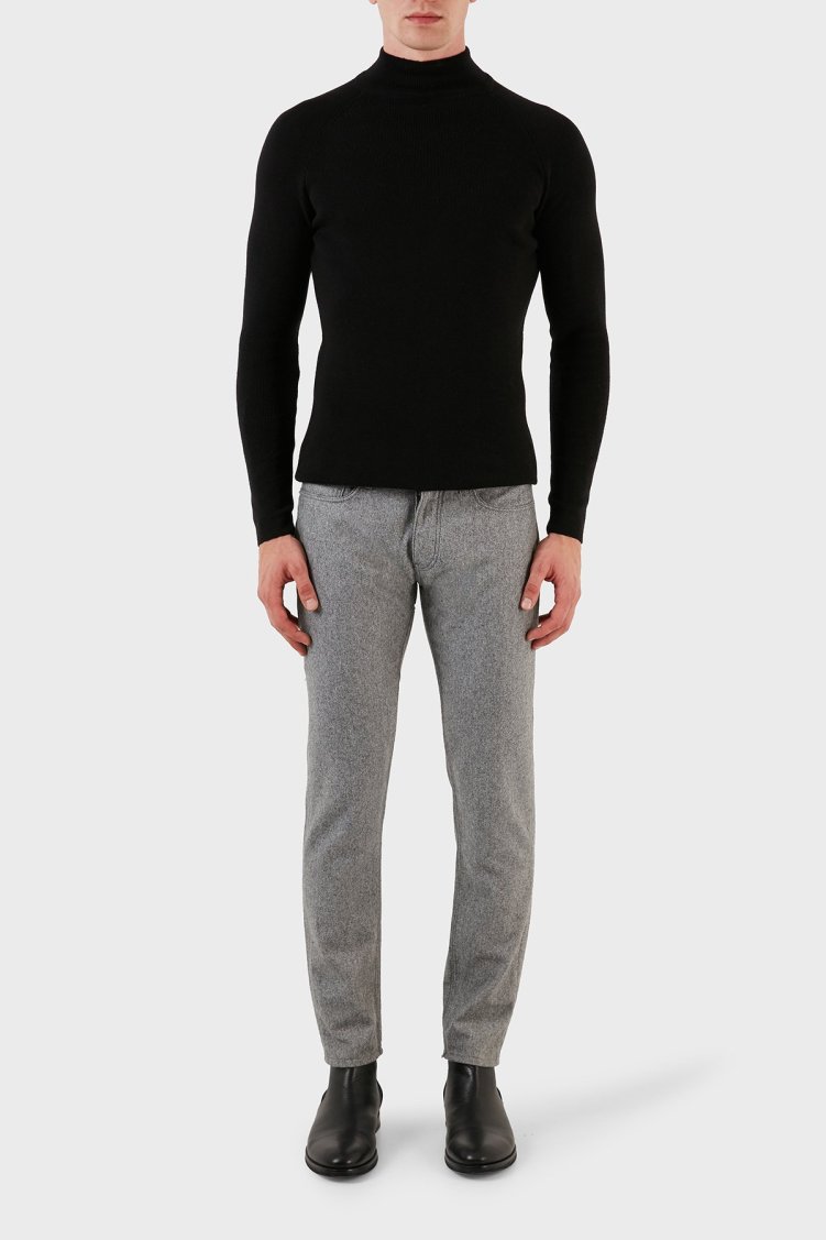 Emporio Armani J75 Pamuk ve Yün Karışımlı Slim Fit Erkek Pantolon 6R1J75 1N08Z 06D7 GRİ - Emporio Armani