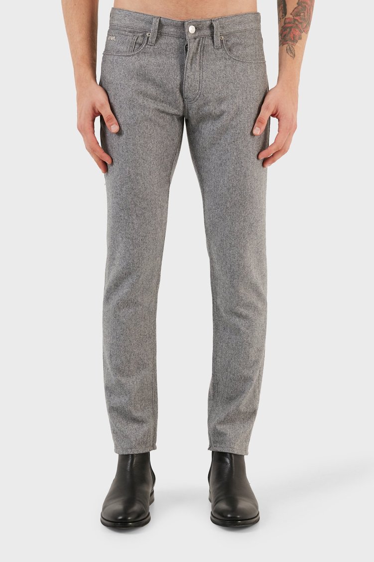 Emporio Armani J75 Pamuk ve Yün Karışımlı Slim Fit Erkek Pantolon 6R1J75 1N08Z 06D7 GRİ - Emporio Armani (1)