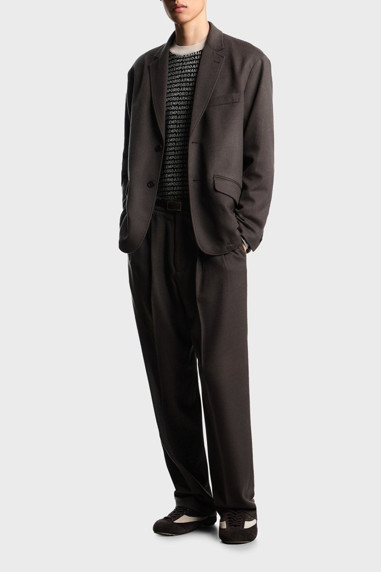Emporio Armani Jakarlı Logo Baskılı % 100 Yün Bisiklet Yaka Erkek Kazak EM002630 AF14199 FC104 SİYAH - Emporio Armani (1)
