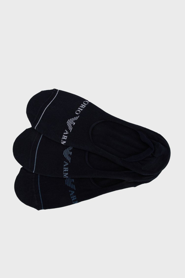 Emporio Armani Jakarlı Logolu 3 Pack Babet Erkek Çorap EM000548 AF12276 MB154 LACİVERT - Emporio Armani