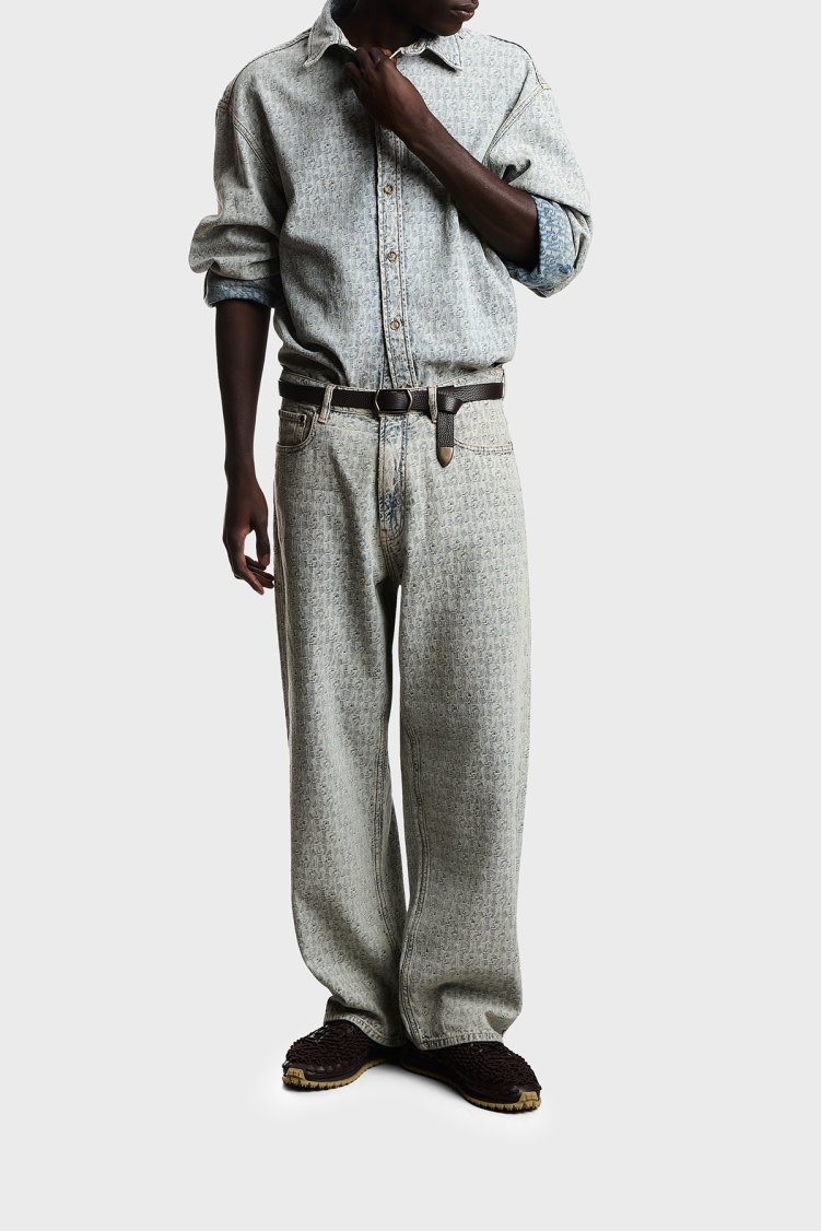 Emporio Armani Jakarlı Logolu Uzun Kollu Kot Erkek Gömlek EM006497 AF27500 MB003 Açık mavi - Emporio Armani