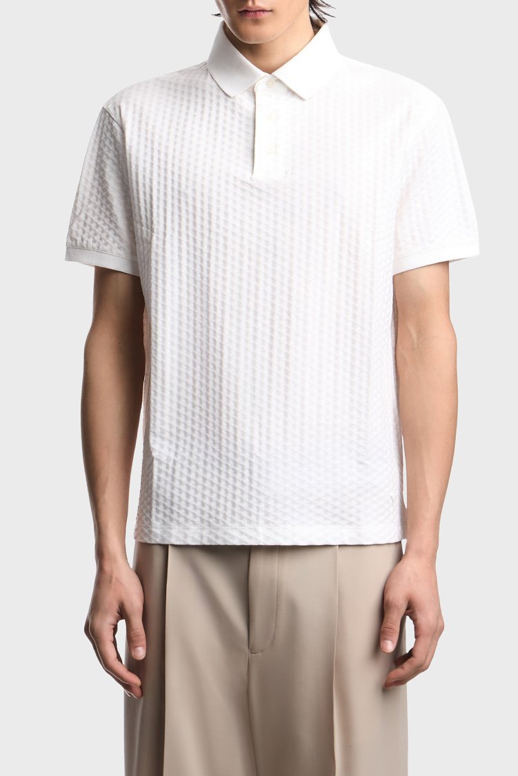 Emporio Armani Jakarlı Pamuklu Regular Fit Düğmeli Erkek Polo EM001295 AF10762 F0190 BEYAZ - Emporio Armani