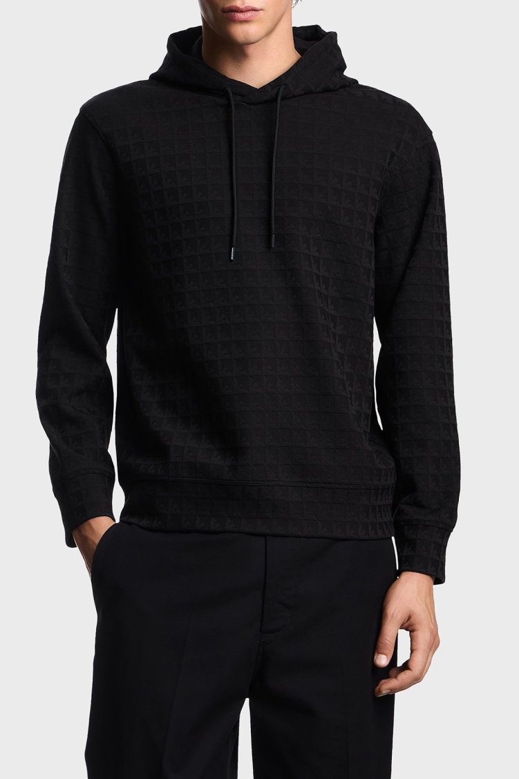 Emporio Armani Jakarlı Pamuklu Regular Fit Kapüşonlu Erkek Sweat EM003424 AF13700 FC230 SİYAH - Emporio Armani