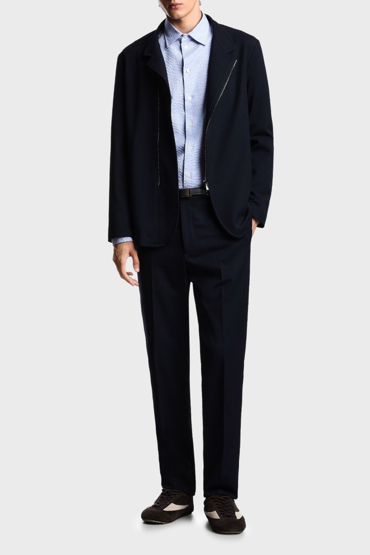 Emporio Armani Jakarlı Pamuklu Regular Fit Klasik Yaka Erkek Gömlek EM000099 TE16993 F9026 AÇIK MAVİ - Emporio Armani (1)