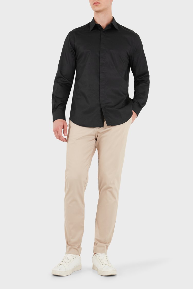 Emporio Armani Jakarlı Pamuklu Regular Fit Klasik Yaka Erkek Gömlek EM006704 AF18123 FC056 Antrasit - Emporio Armani (1)