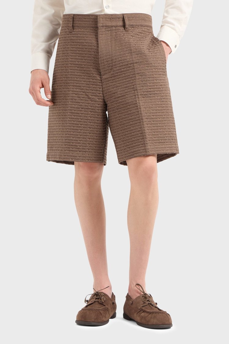 Emporio Armani Jakarlı Pamuklu Regular Fit Yüksek Bel Geniş Paça Erkek Short EM001200 AF13688 U6195 KAHVE - Emporio Armani