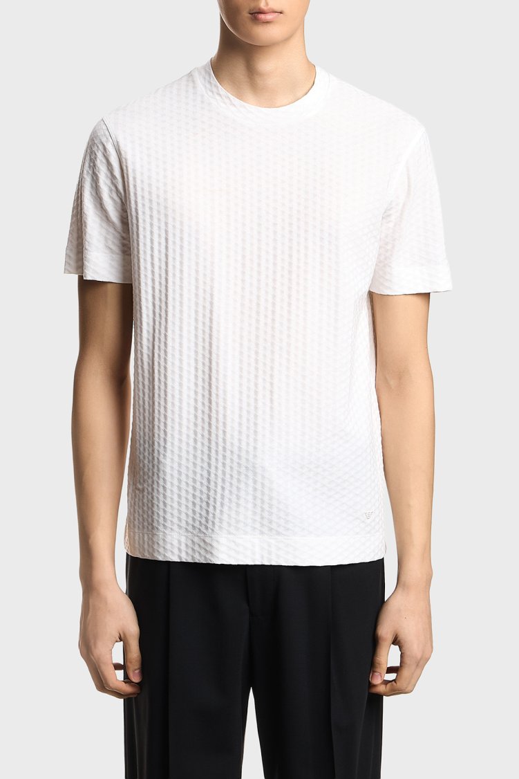 Emporio Armani Jakarlı Pamuklu Regular Fit Yuvarlak Yaka Erkek T Shirt EM001289 AF10762 F0190 BEYAZ - Emporio Armani