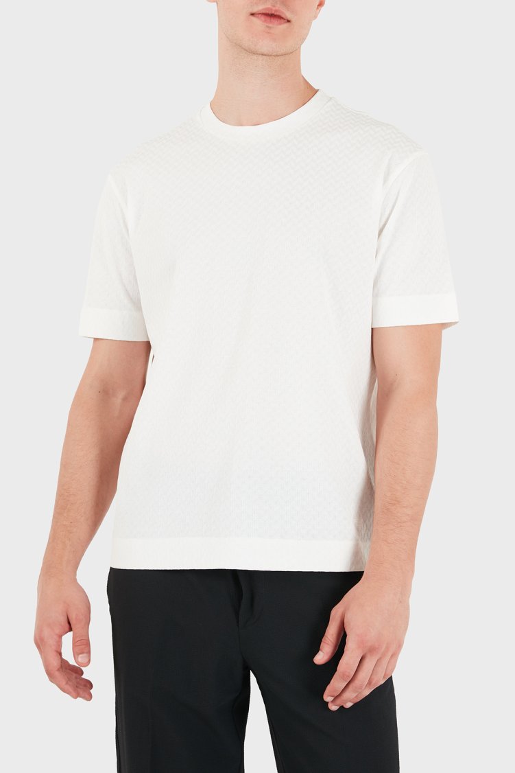 Emporio Armani Jakarlı Regular Fit Bisiklet Yaka Erkek T Shirt EM007038 AF10762 F0240 Beyaz - Emporio Armani